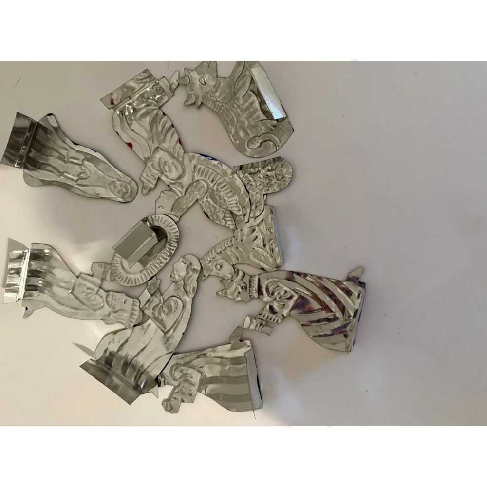 Vtg Punched Tin Metal Colorful Nativity Christmas Set Mexican Folk Art